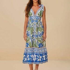 FARM Rio Off-White Tropicance Organic Cotton Midi Dress